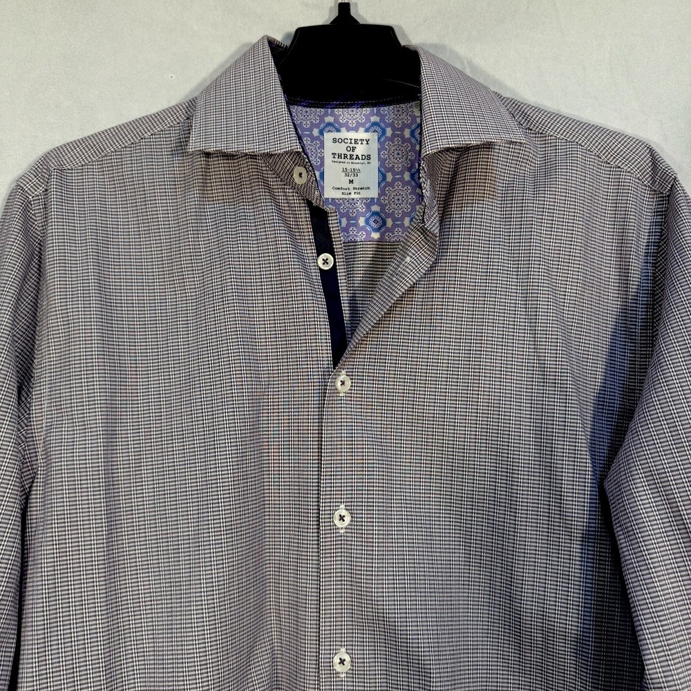 Society Of Threads Men's Long Sleeve Button Shirt‎ Gray Slim Comfort Stretch